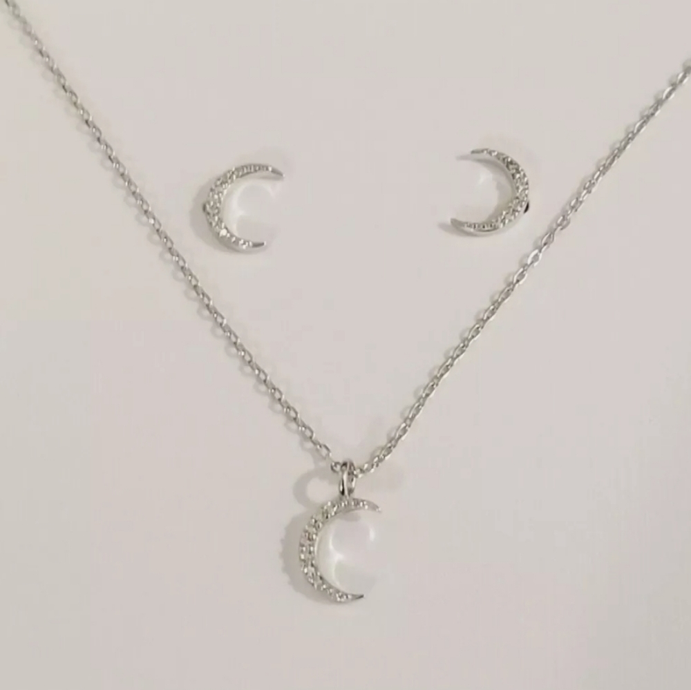2 PC ISABELLA M. Sterling Silver CRESCENT MOON Nec